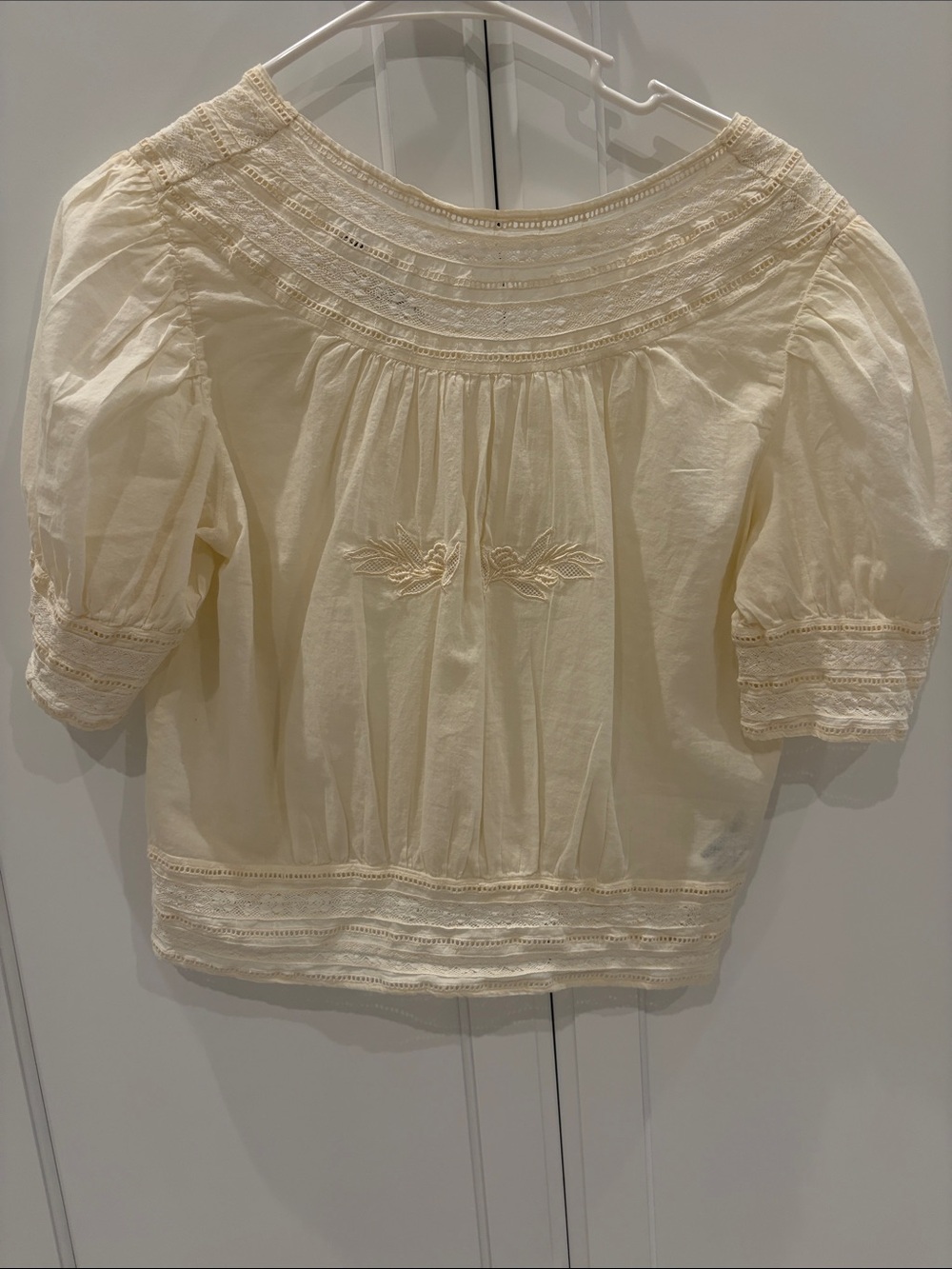Zara Cream Embroidered Peasant Top